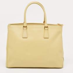 Pre Owned Prada Yellow Saffiano Lux Leather Large Galleria Double Zip Tote