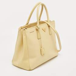Pre Owned Prada Yellow Saffiano Lux Leather Large Galleria Double Zip Tote