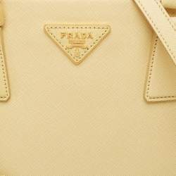 Pre Owned Prada Yellow Saffiano Lux Leather Large Galleria Double Zip Tote