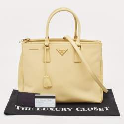 Pre Owned Prada Yellow Saffiano Lux Leather Large Galleria Double Zip Tote