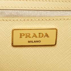Pre Owned Prada Yellow Saffiano Lux Leather Large Galleria Double Zip Tote
