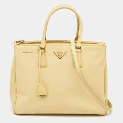 Pre Owned Prada Yellow Saffiano Lux Leather Large Galleria Double Zip Tote