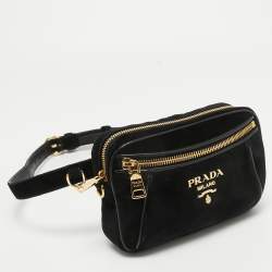 Pre Owned Prada Black Velvet and Leather Velluto Belt Bag