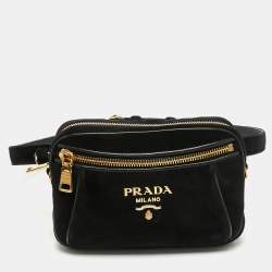 Pre Owned Prada Black Velvet and Leather Velluto Belt Bag