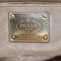 Prada Gold/Green Wowen Madras Leather Tote