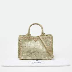 Prada Gold/Green Wowen Madras Leather Tote