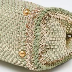 Prada Gold/Green Wowen Madras Leather Tote