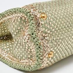 Prada Gold/Green Wowen Madras Leather Tote