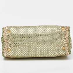 Prada Gold/Green Wowen Madras Leather Tote
