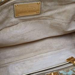 Prada Gold/Green Wowen Madras Leather Tote