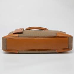 Pre Owned Prada Beige/Brown Logo Jacquard and Leather Bauletto Bag