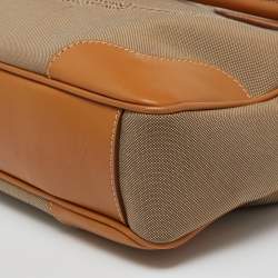 Pre Owned Prada Beige/Brown Logo Jacquard and Leather Bauletto Bag