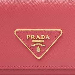 Prada Pink Saffiano Metal Leather Triangular Logo Flap Wallet