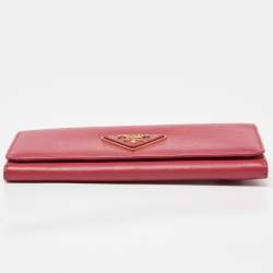 Prada Pink Saffiano Metal Leather Triangular Logo Flap Wallet