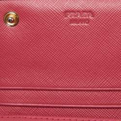 Prada Pink Saffiano Metal Leather Triangular Logo Flap Wallet