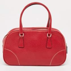 Prada Red Leather Mini Bowler Bag