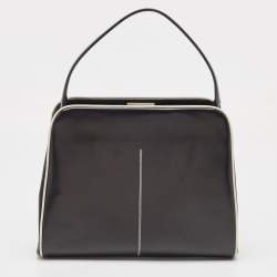 Pre Owned Prada Black/White Patent Leather Frame Top Handle Bag