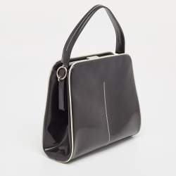 Pre Owned Prada Black/White Patent Leather Frame Top Handle Bag
