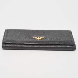 Pre Owned Prada Black Vitello Daino Leather Logo Flap Continental Wallet
