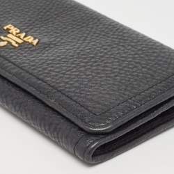 Pre Owned Prada Black Vitello Daino Leather Logo Flap Continental Wallet