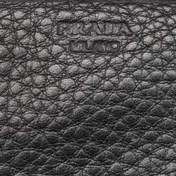 Pre Owned Prada Black Vitello Daino Leather Logo Flap Continental Wallet