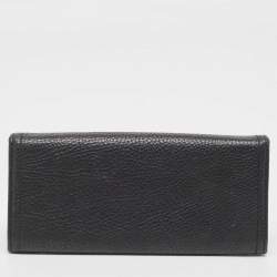 Pre Owned Prada Black Vitello Daino Leather Logo Flap Continental Wallet