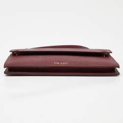 Pre Owned Prada Burgundy Saffiano Lux Leather Flap Top Handle Bag