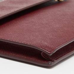 Pre Owned Prada Burgundy Saffiano Lux Leather Flap Top Handle Bag