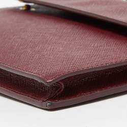 Pre Owned Prada Burgundy Saffiano Lux Leather Flap Top Handle Bag