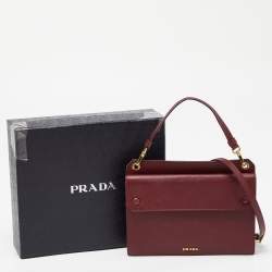 Pre Owned Prada Burgundy Saffiano Lux Leather Flap Top Handle Bag