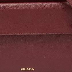 Pre Owned Prada Burgundy Saffiano Lux Leather Flap Top Handle Bag