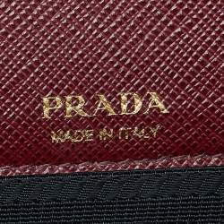 Pre Owned Prada Burgundy Saffiano Lux Leather Flap Top Handle Bag