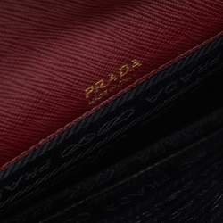 Pre Owned Prada Burgundy Saffiano Lux Leather Flap Top Handle Bag