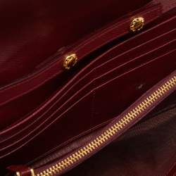 Pre Owned Prada Dark Red Saffiano Metal Leather Wallet On Chain
