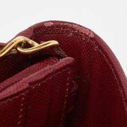Pre Owned Prada Dark Red Saffiano Metal Leather Wallet On Chain