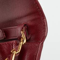 Pre Owned Prada Dark Red Saffiano Metal Leather Wallet On Chain
