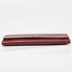 Pre Owned Prada Dark Red Saffiano Metal Leather Wallet On Chain