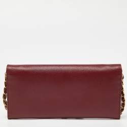 Pre Owned Prada Dark Red Saffiano Metal Leather Wallet On Chain