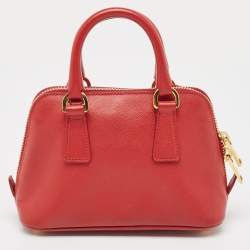 Pre Owned Prada Red Saffiano Lux Leather Mini Promenade Satchel