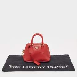 Pre Owned Prada Red Saffiano Lux Leather Mini Promenade Satchel