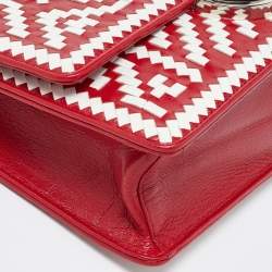 Prada Red/White Madras Woven Leather Pushlock Flap Bag