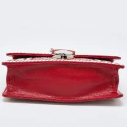 Prada Red/White Madras Woven Leather Pushlock Flap Bag