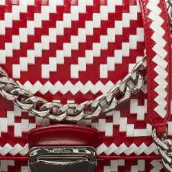 Prada Red/White Madras Woven Leather Pushlock Flap Bag