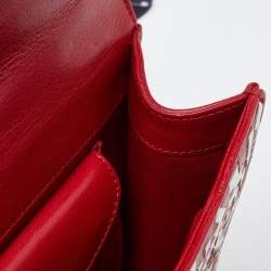 Prada Red/White Madras Woven Leather Pushlock Flap Bag
