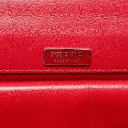 Prada Red/White Madras Woven Leather Pushlock Flap Bag
