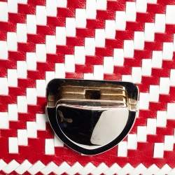 Prada Red/White Madras Woven Leather Pushlock Flap Bag