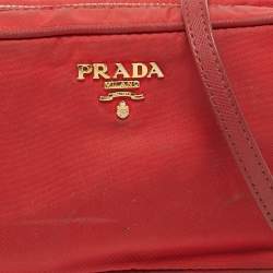 Pre Owned Prada Red Nylon and Saffiano Leather Mini Crossbody Bag