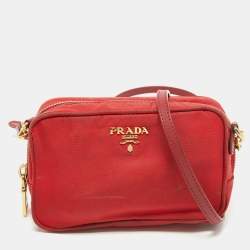 Pre Owned Prada Red Nylon and Saffiano Leather Mini Crossbody Bag
