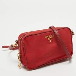 Pre Owned Prada Red Nylon and Saffiano Leather Mini Crossbody Bag