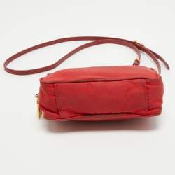 Pre Owned Prada Red Nylon and Saffiano Leather Mini Crossbody Bag